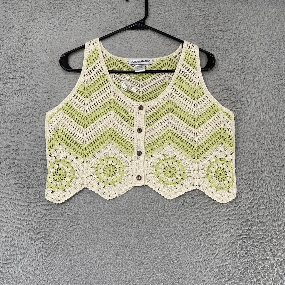 Cotton Emporium Crochet Tank Womens Small Open Knit Boho Beachy Tanktop Cardi